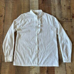 Vintage Sears The Fashion Place White Ruffle Button-Up Blouse